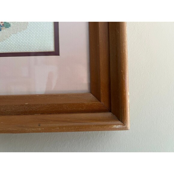 1990s Vintage Paula Vaughn Cross Stitch Pattern Framed Spring Flower Art Piece - Picture 4 of 5